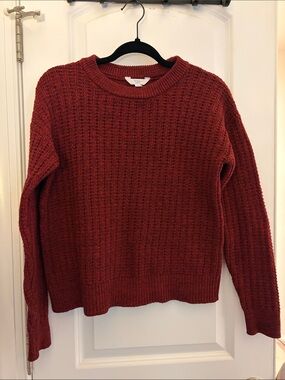 Time and Tru Waffle Knit Crewneck Sweater in Rust Red